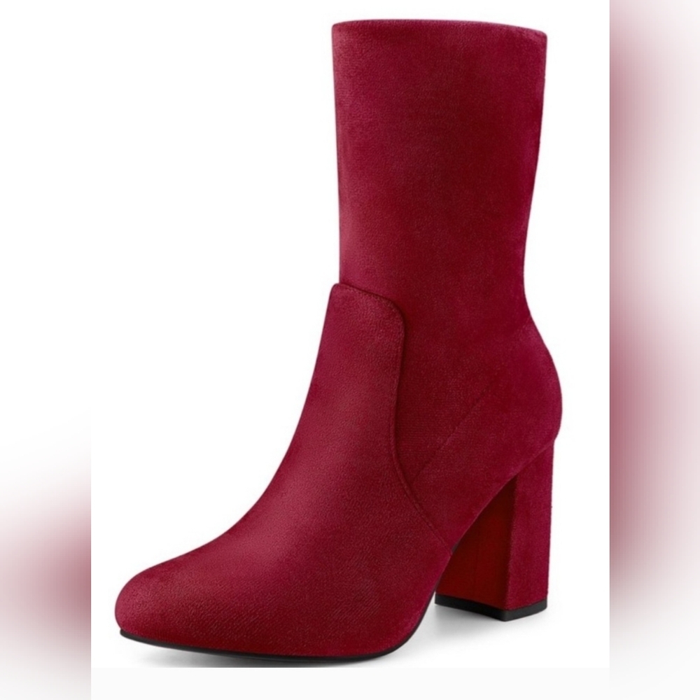 NWOT Perphy Brand Burgundy Suede Like Block Heel Booties Size 10